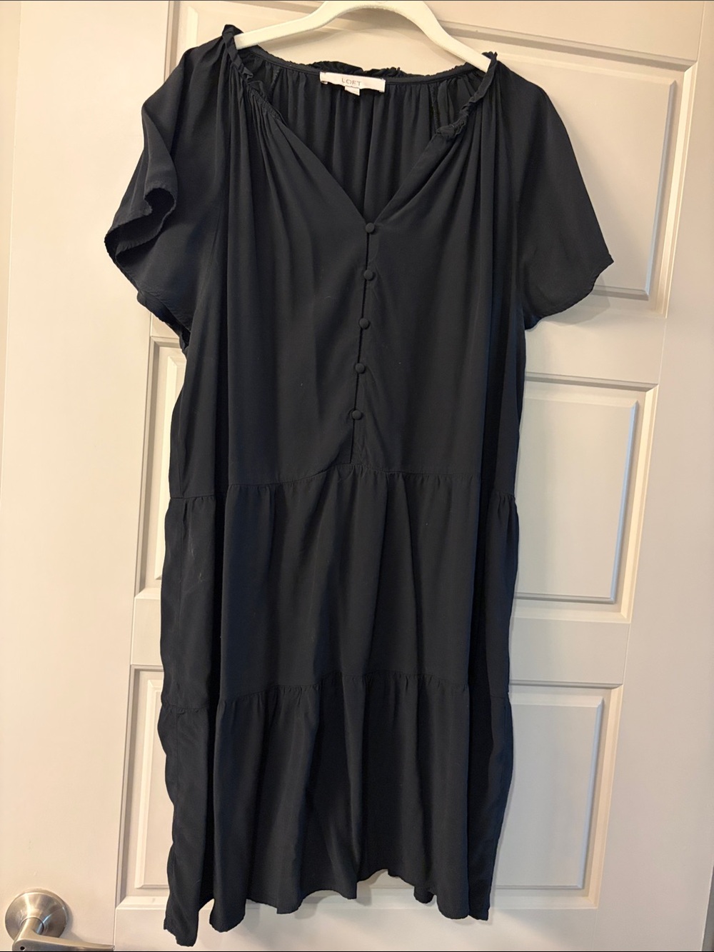 Black Tiered Button-Front Midi Dress